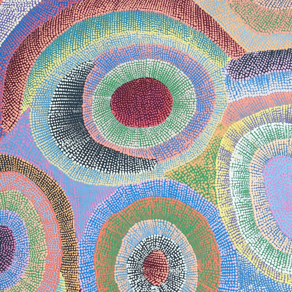 Aboriginal Artwork by Agnes Nampijinpa Brown, Ngapa Jukurrpa (Water Dreaming) - Puyurru, 122x107cm