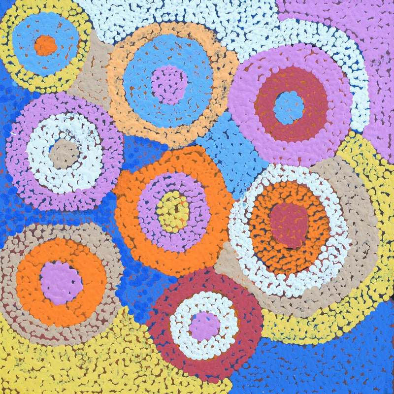 Aboriginal Artwork by Agnes Nampijinpa Brown, Ngapa Jukurrpa (Water Dreaming) - Puyurru, 30x30cm