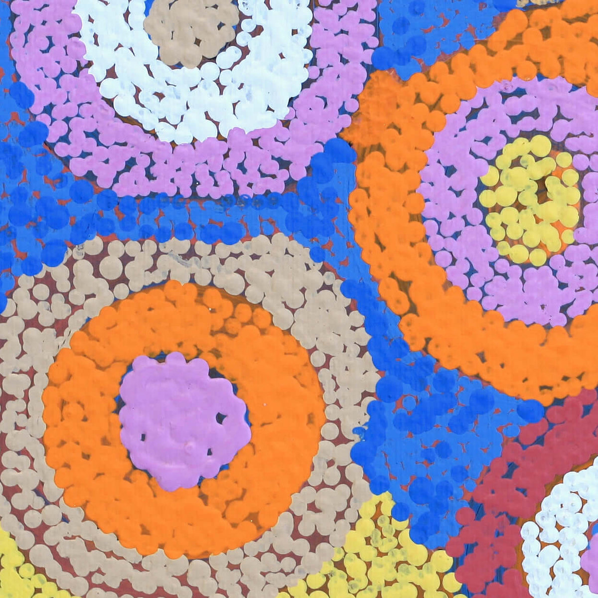 Aboriginal Artwork by Agnes Nampijinpa Brown, Ngapa Jukurrpa (Water Dreaming) - Puyurru, 30x30cm