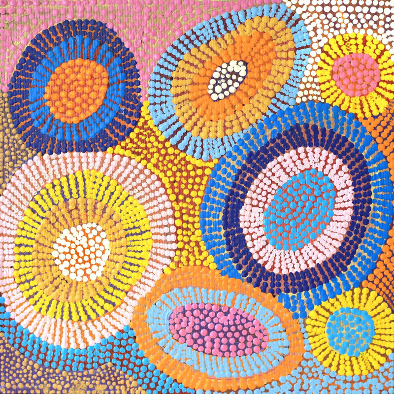 Aboriginal Artwork by Agnes Nampijinpa Brown, Ngapa Jukurrpa (Water Dreaming) - Puyurru, 30x30cm