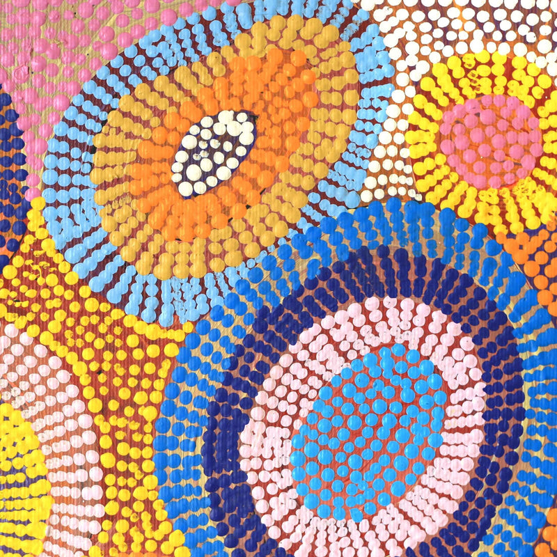 Aboriginal Artwork by Agnes Nampijinpa Brown, Ngapa Jukurrpa (Water Dreaming) - Puyurru, 30x30cm