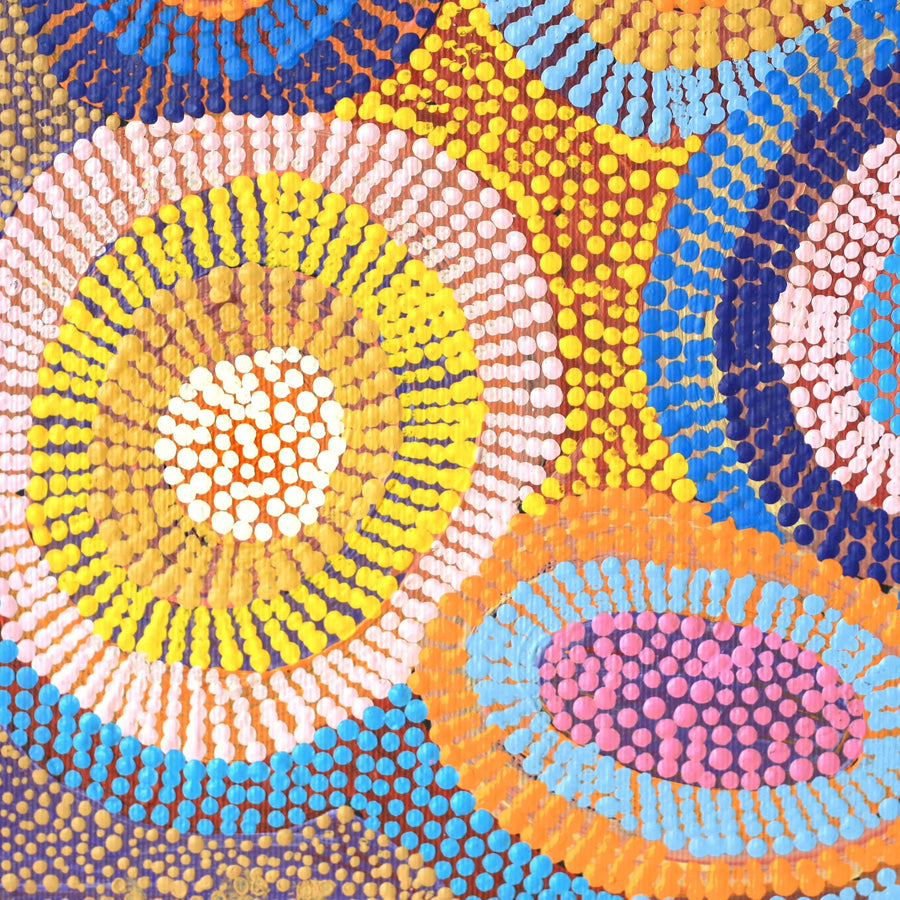 Aboriginal Artwork by Agnes Nampijinpa Brown, Ngapa Jukurrpa (Water Dreaming) - Puyurru, 30x30cm