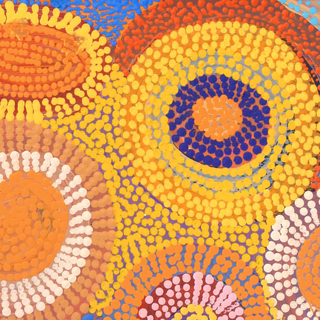 Aboriginal Artwork by Agnes Nampijinpa Brown, Ngapa Jukurrpa (Water Dreaming) - Puyurru, 30x30cm