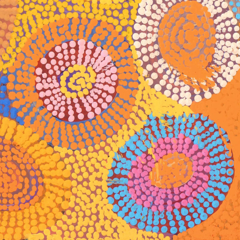Aboriginal Artwork by Agnes Nampijinpa Brown, Ngapa Jukurrpa (Water Dreaming) - Puyurru, 30x30cm