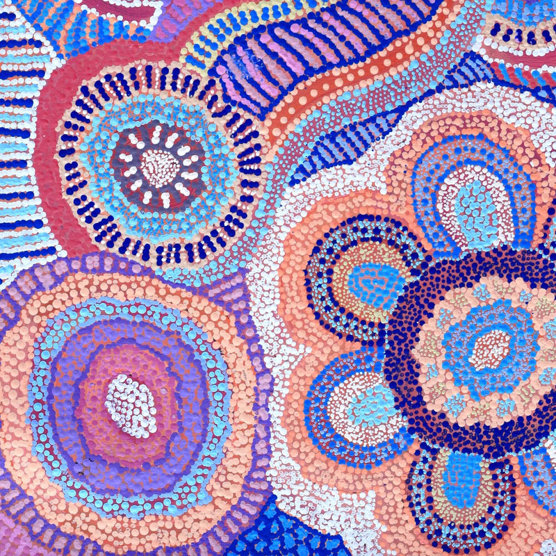 Aboriginal Artwork by Agnes Nampijinpa Brown, Ngapa Jukurrpa (Water Dreaming) - Puyurru, 61x46cm