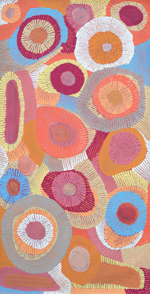 Aboriginal Artwork by Agnes Nampijinpa Brown, Ngapa Jukurrpa (Water Dreaming) - Puyurru, 91x46cm
