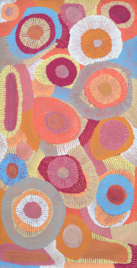 Aboriginal Artwork by Agnes Nampijinpa Brown, Ngapa Jukurrpa (Water Dreaming) - Puyurru, 91x46cm