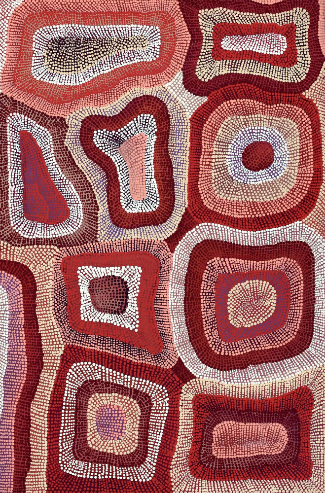Aboriginal Artwork by Agnes Nampijinpa Brown, Ngapa Jukurrpa (Water Dreaming) - Puyurru, 91x61cm