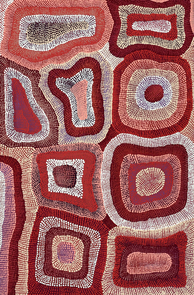Aboriginal Artwork by Agnes Nampijinpa Brown, Ngapa Jukurrpa (Water Dreaming) - Puyurru, 91x61cm