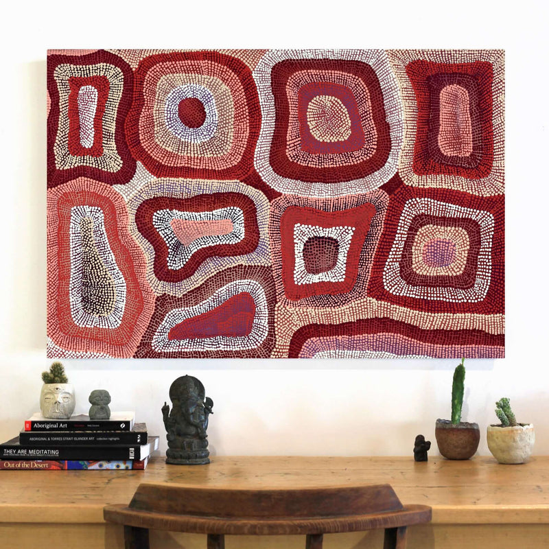 Aboriginal Artwork by Agnes Nampijinpa Brown, Ngapa Jukurrpa (Water Dreaming) - Puyurru, 91x61cm