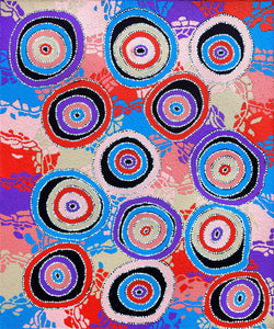 Aboriginal Art by Agnes Nampijinpa Brown, Ngapa Jukurrpa (Water Dreaming) - Puyurru, 91x76cm - ART ARK®