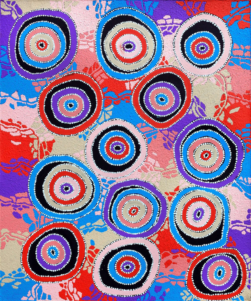 Aboriginal Artwork by Agnes Nampijinpa Brown, Ngapa Jukurrpa (Water Dreaming) - Puyurru, 91x76cm