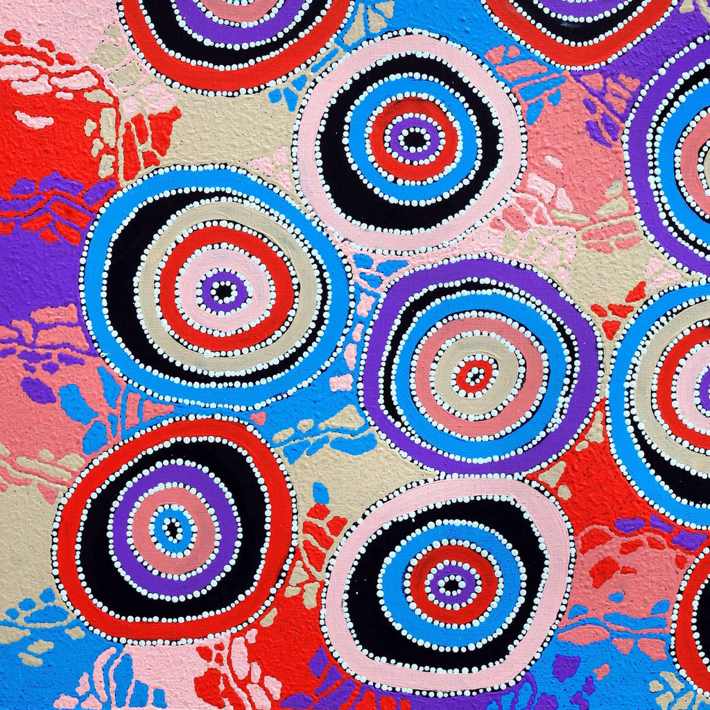 Aboriginal Artwork by Agnes Nampijinpa Brown, Ngapa Jukurrpa (Water Dreaming) - Puyurru, 91x76cm - ART ARK®