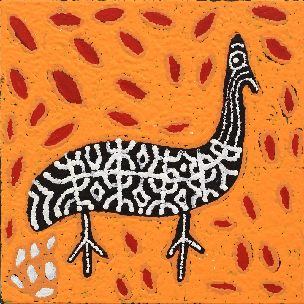 Aboriginal Art by Agne Nampijinpa Fry, Yankirri Jukurrpa (Emu Dreaming) - Ngarlikurlangu, 30x30cm - ART ARK®