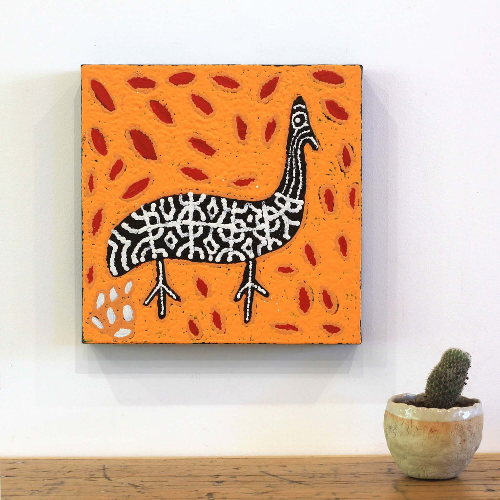 Aboriginal Artwork by Agne Nampijinpa Fry, Yankirri Jukurrpa (Emu Dreaming) - Ngarlikurlangu, 30x30cm