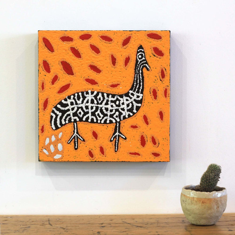 Aboriginal Artwork by Agne Nampijinpa Fry, Yankirri Jukurrpa (Emu Dreaming) - Ngarlikurlangu, 30x30cm