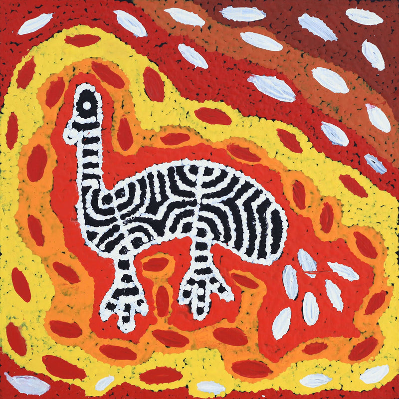 Aboriginal Artwork by Agnes Nampijinpa Fry, Yankirri Jukurrpa (Emu Dreaming) - Ngarlikurlangu, 30x30cm