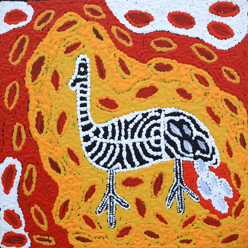 Aboriginal Artwork by Agnes Nampijinpa Fry, Yankirri Jukurrpa (Emu Dreaming) - Ngarlikurlangu, 30x30cm
