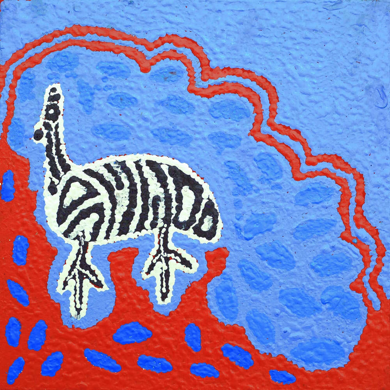 Aboriginal Artwork by Agnes Nampijinpa Fry, Yankirri Jukurrpa (Emu Dreaming) - Ngarlikurlangu, 30x30cm