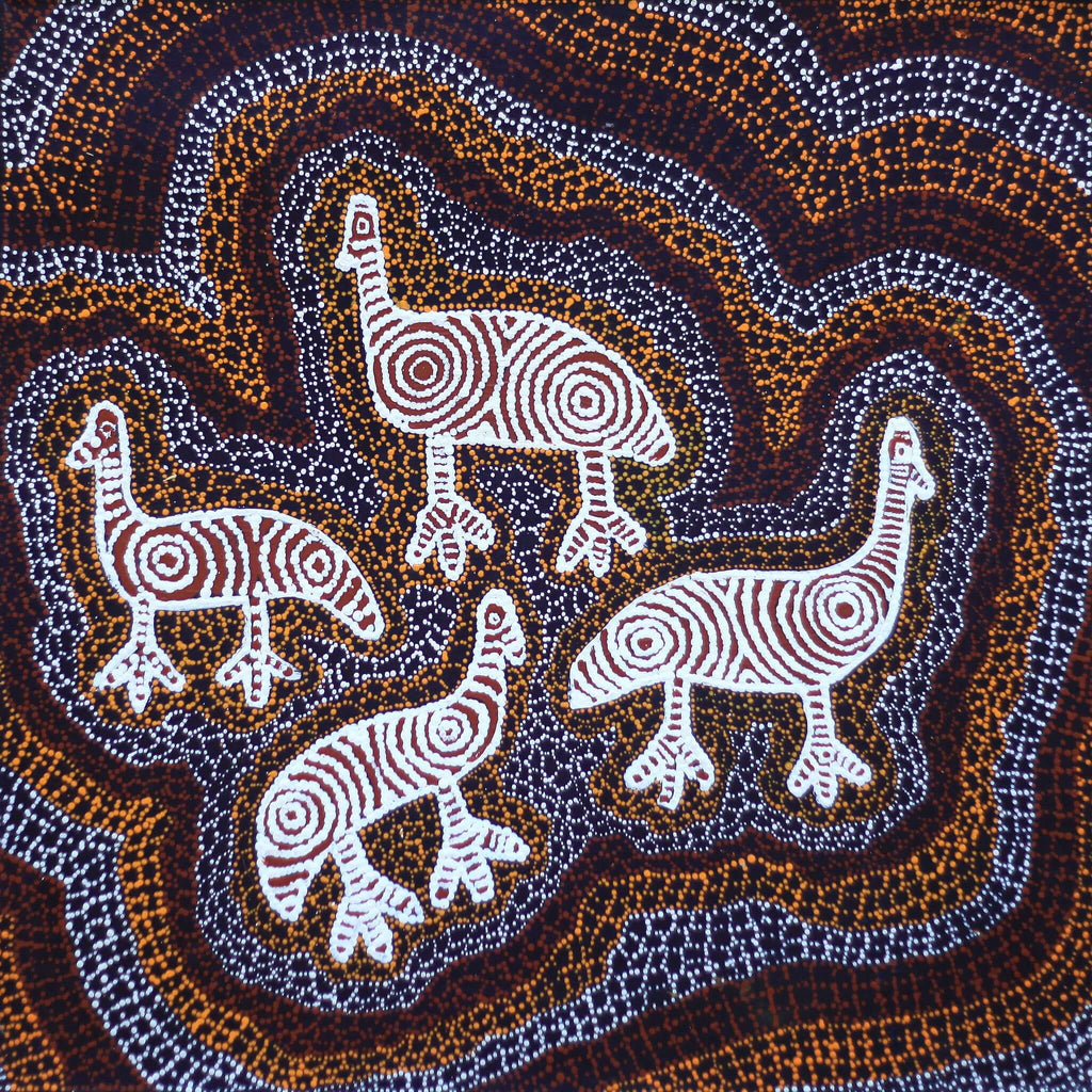 Aboriginal Artwork by Agnes Nampijinpa Fry, Yankirri Jukurrpa (Emu Dreaming) - Ngarlikurlangu, 61x61cm