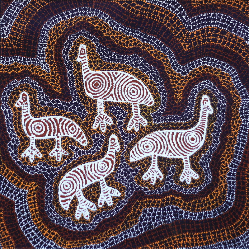 Aboriginal Artwork by Agnes Nampijinpa Fry, Yankirri Jukurrpa (Emu Dreaming) - Ngarlikurlangu, 61x61cm