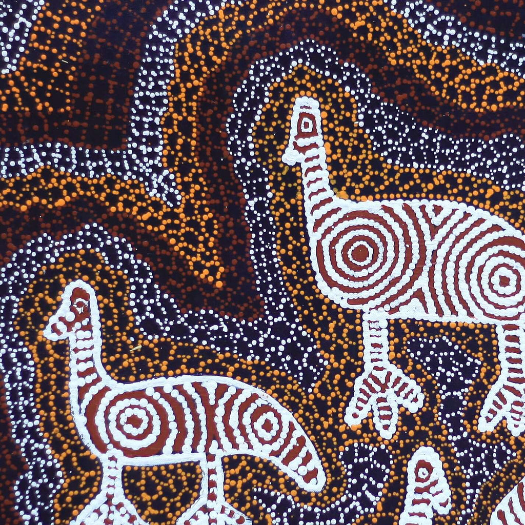 Aboriginal Artwork by Agnes Nampijinpa Fry, Yankirri Jukurrpa (Emu Dreaming) - Ngarlikurlangu, 61x61cm