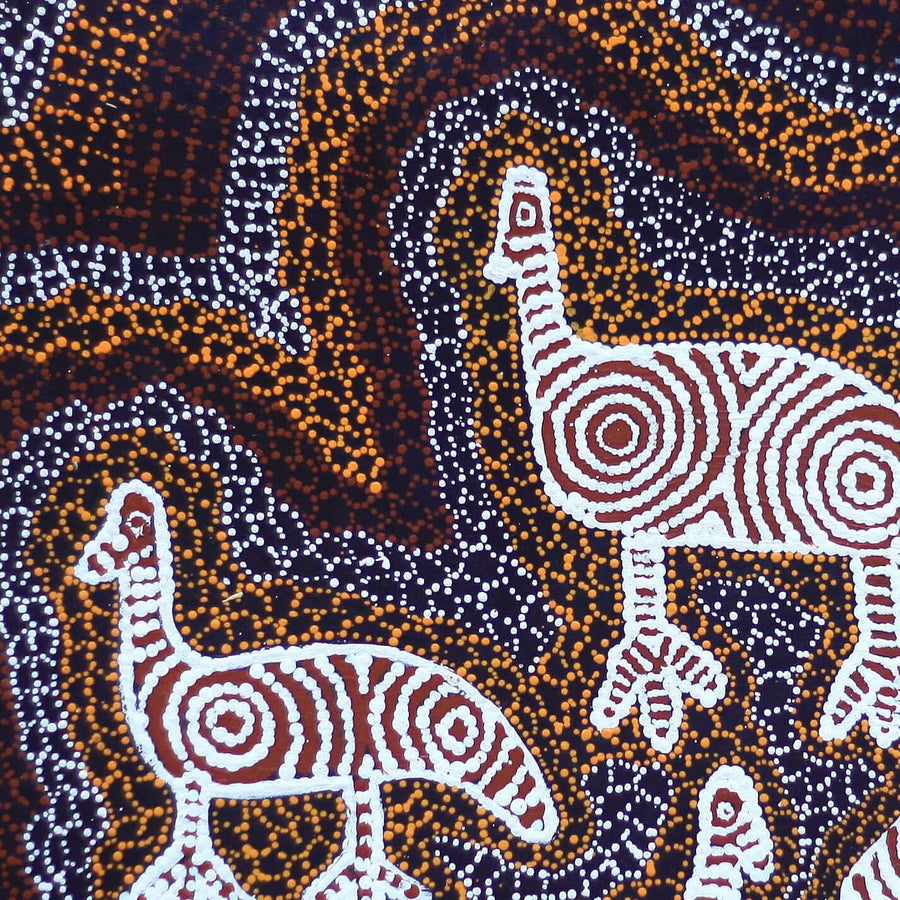 Aboriginal Artwork by Agnes Nampijinpa Fry, Yankirri Jukurrpa (Emu Dreaming) - Ngarlikurlangu, 61x61cm
