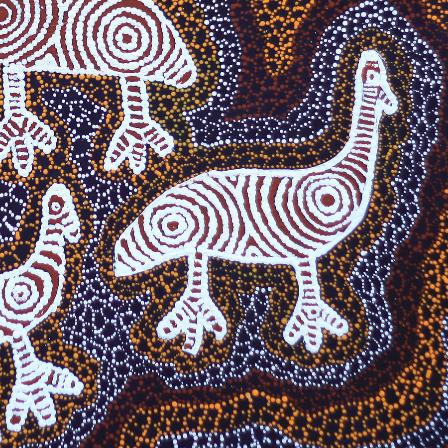 Aboriginal Artwork by Agnes Nampijinpa Fry, Yankirri Jukurrpa (Emu Dreaming) - Ngarlikurlangu, 61x61cm