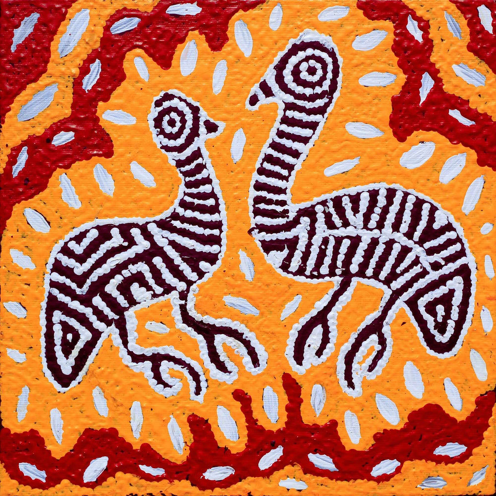 Aboriginal Art by Agnes Nampijinpa Fry, Yankirri Jukurrpa (Emu Dreaming) - Ngarlikurlangu, 30x30cm - ART ARK®