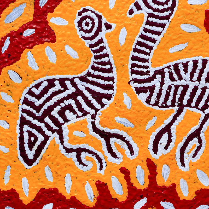 Aboriginal Artwork by Agnes Nampijinpa Fry, Yankirri Jukurrpa (Emu Dreaming) - Ngarlikurlangu, 30x30cm