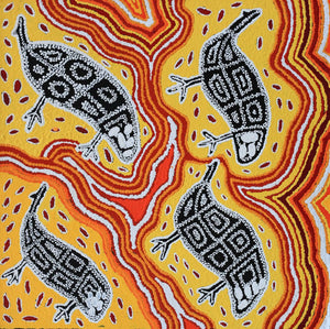 Aboriginal Art by Agnes Nampijinpa Fry, Yankirri Jukurrpa (Emu Dreaming) - Ngarlikurlangu, 61x61cm - ART ARK®