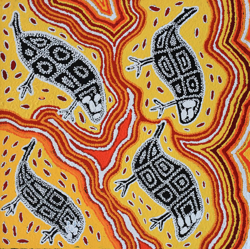 Aboriginal Artwork by Agnes Nampijinpa Fry, Yankirri Jukurrpa (Emu Dreaming) - Ngarlikurlangu, 61x61cm