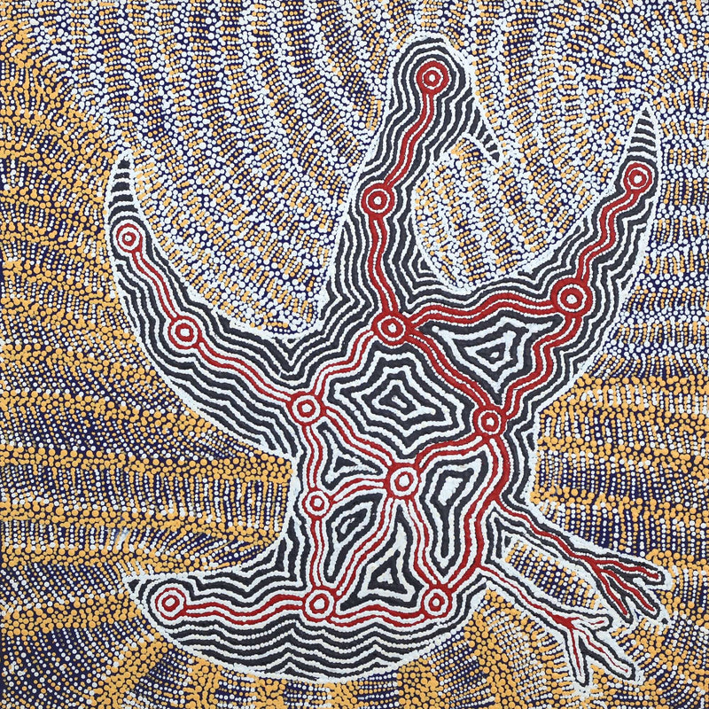 Aboriginal Artwork by Agnes Nampijinpa Fry, Jurlpu kuja kalu nyinami Yurntumu-wana (Birds that live around Yuendumu), 61x61cm