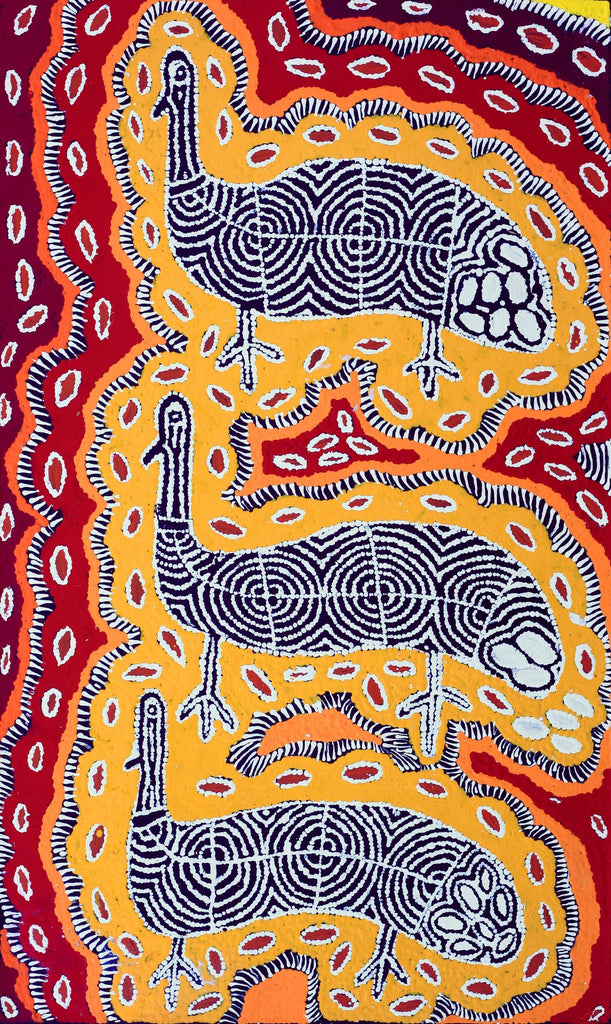 Aboriginal Artwork by Agnes Nampijinpa Fry, Yankirri Jukurrpa (Emu Dreaming) - Ngarlikurlangu, 76x46cm