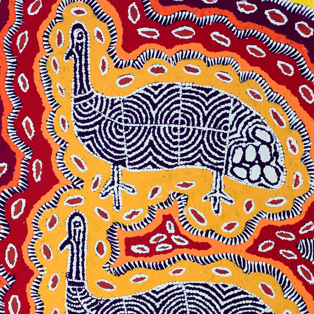 Aboriginal Artwork by Agnes Nampijinpa Fry, Yankirri Jukurrpa (Emu Dreaming) - Ngarlikurlangu, 76x46cm