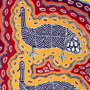 Aboriginal Art by Agnes Nampijinpa Fry, Yankirri Jukurrpa (Emu Dreaming) - Ngarlikurlangu, 76x46cm - ART ARK®