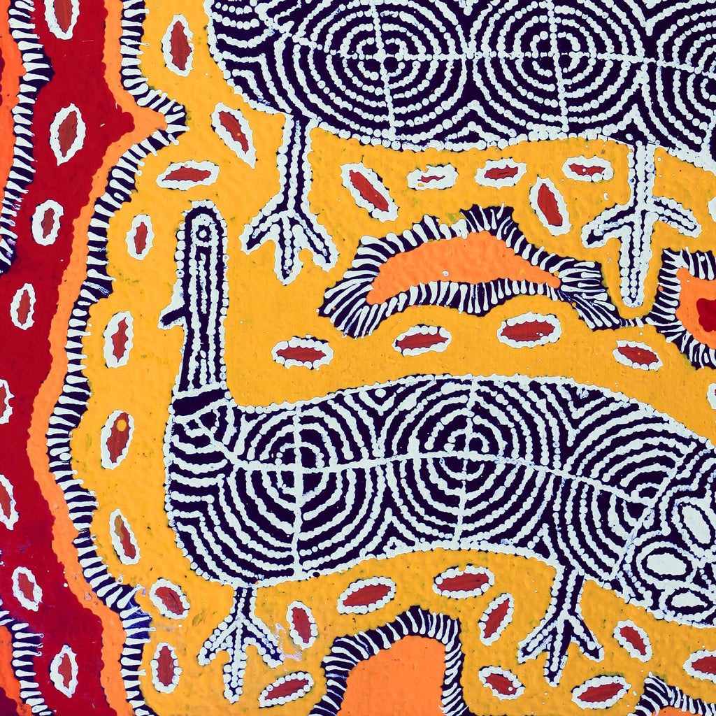Aboriginal Artwork by Agnes Nampijinpa Fry, Yankirri Jukurrpa (Emu Dreaming) - Ngarlikurlangu, 76x46cm