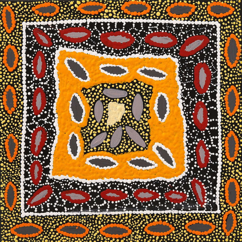 Aboriginal Artwork by Agnes Nampijinpa Fry, Pamapardu Jukurrpa (Flying Ant Dreaming) - Warntungurru, 30x30cm