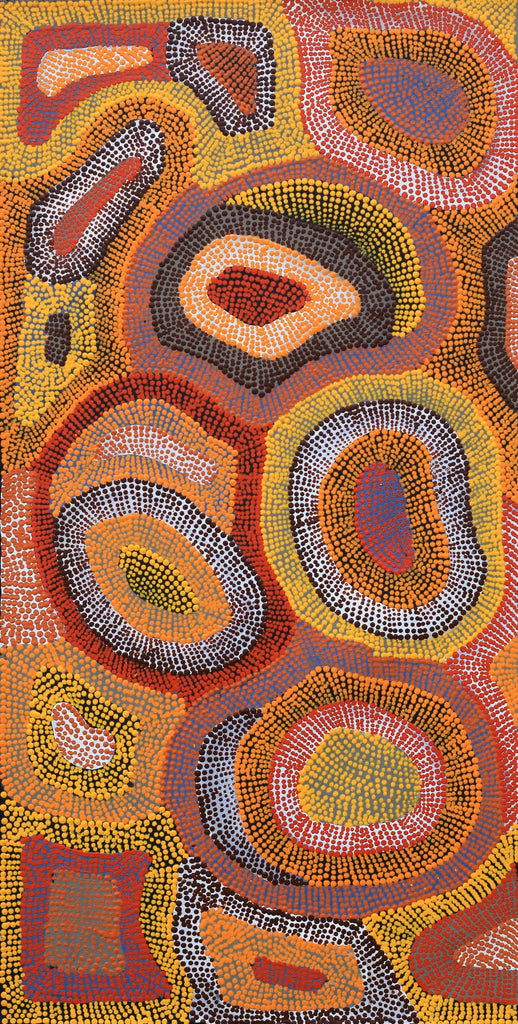 Aboriginal Artwork by Agnes Nampijinpa Brown, Ngapa Jukurrpa (Water Dreaming) - Puyurru, 91x46cm
