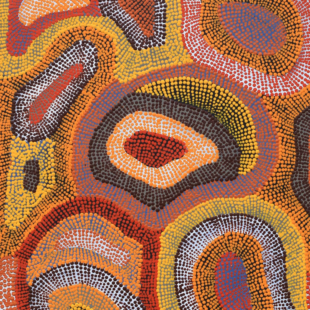 Aboriginal Artwork by Agnes Nampijinpa Brown, Ngapa Jukurrpa (Water Dreaming) - Puyurru, 91x46cm