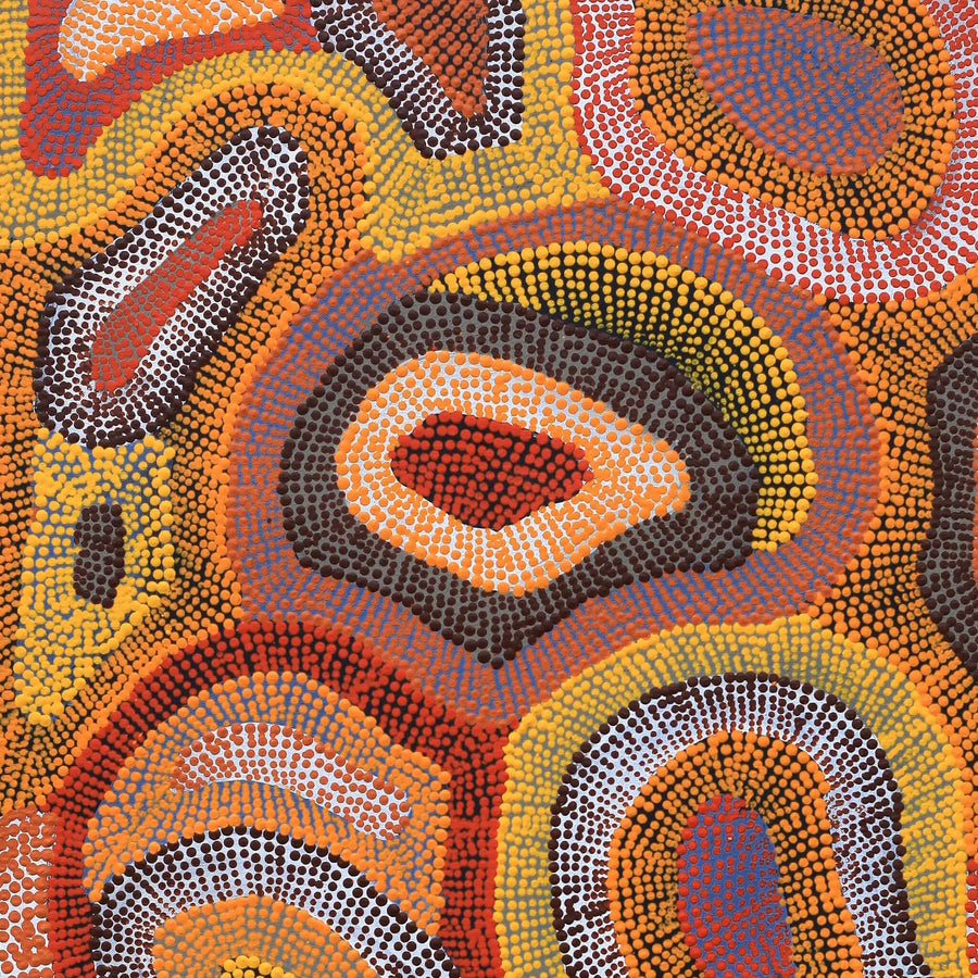 Aboriginal Artwork by Agnes Nampijinpa Brown, Ngapa Jukurrpa (Water Dreaming) - Puyurru, 91x46cm