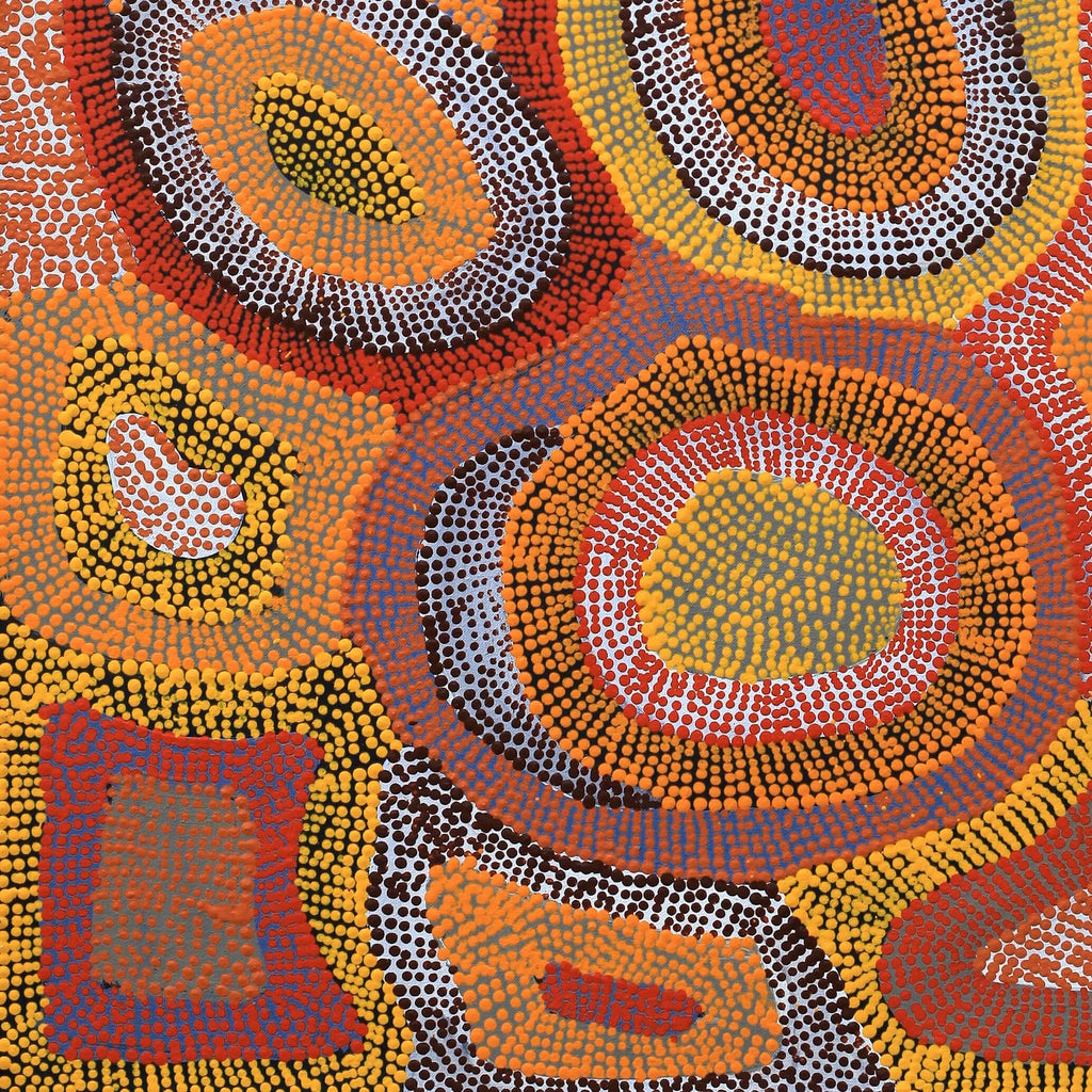 Aboriginal Artwork by Agnes Nampijinpa Brown, Ngapa Jukurrpa (Water Dreaming) - Puyurru, 91x46cm