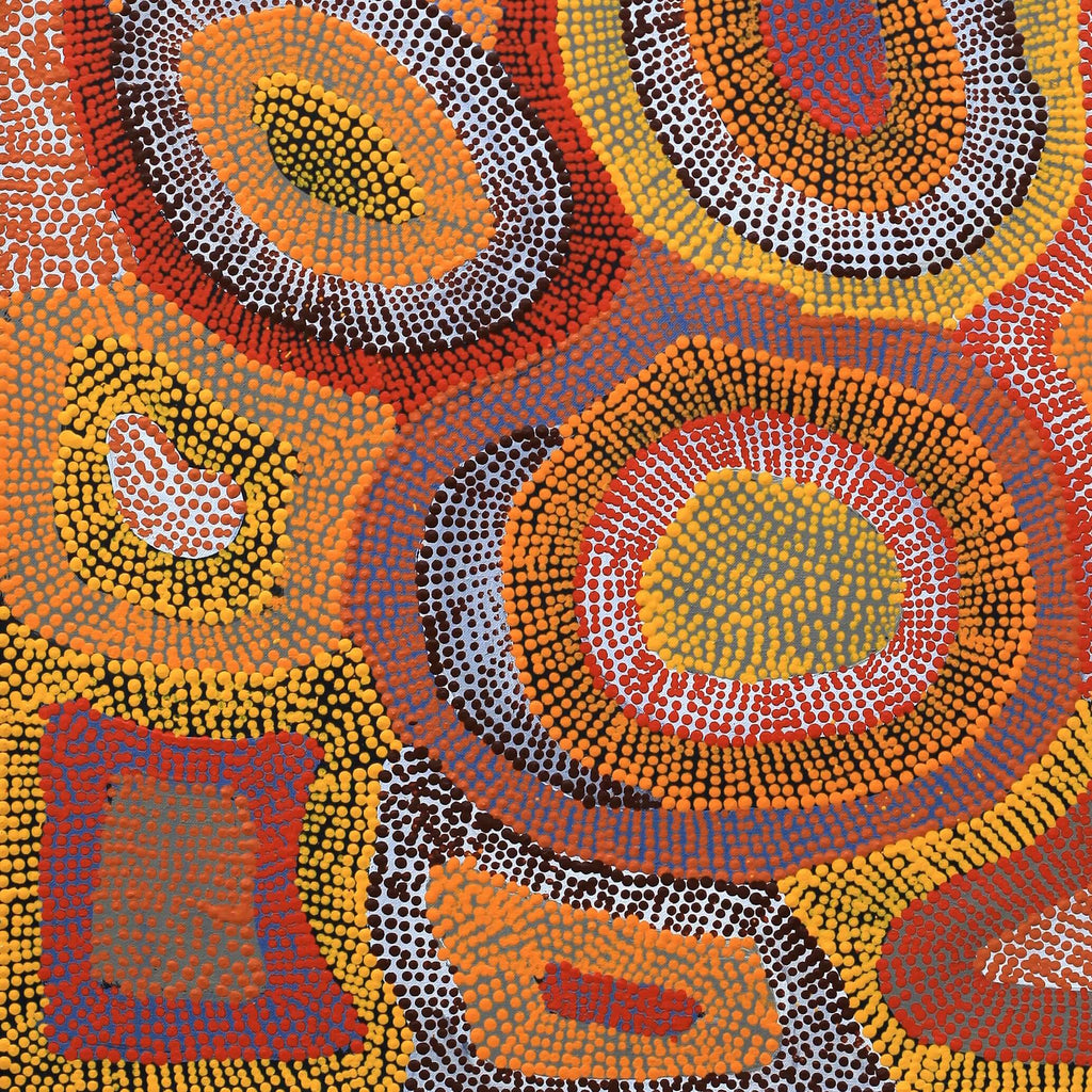 Aboriginal Artwork by Agnes Nampijinpa Brown, Ngapa Jukurrpa (Water Dreaming) - Puyurru, 91x46cm - ART ARK®