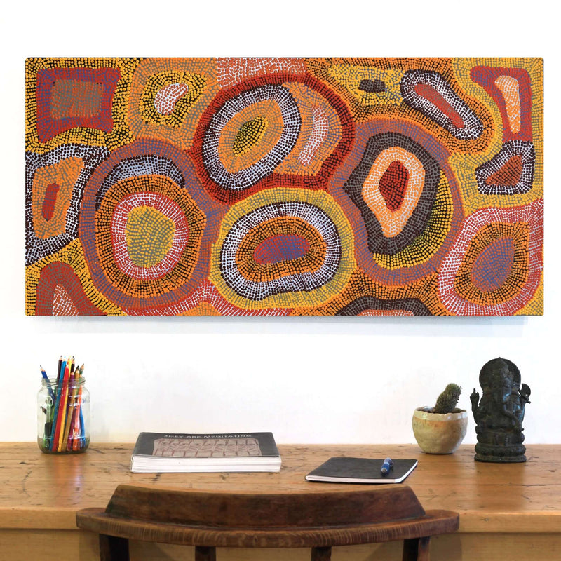 Aboriginal Artwork by Agnes Nampijinpa Brown, Ngapa Jukurrpa (Water Dreaming) - Puyurru, 91x46cm