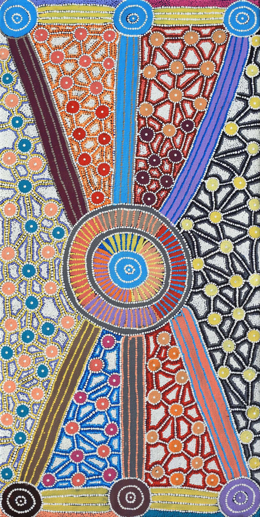 Aboriginal Artwork by Alfreda Nungarrayi Martin, Ngapa Jukurrpa (Water Dreaming) - Puyurru, 122x61cm