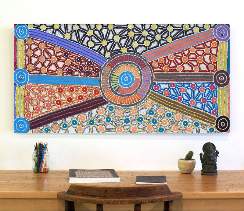 Aboriginal Artwork by Alfreda Nungarrayi Martin, Ngapa Jukurrpa (Water Dreaming) - Puyurru, 122x61cm