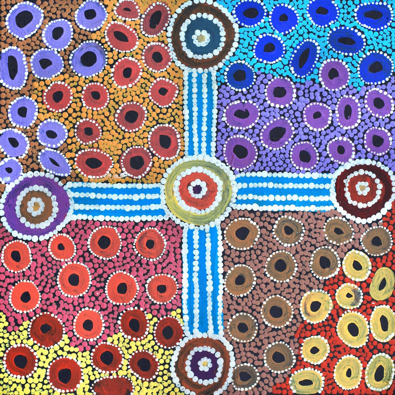 Aboriginal Artwork by Alfreda Nungarrayi Martin, Ngapa Jukurrpa (Water Dreaming) - Puyurru, 30x30cm