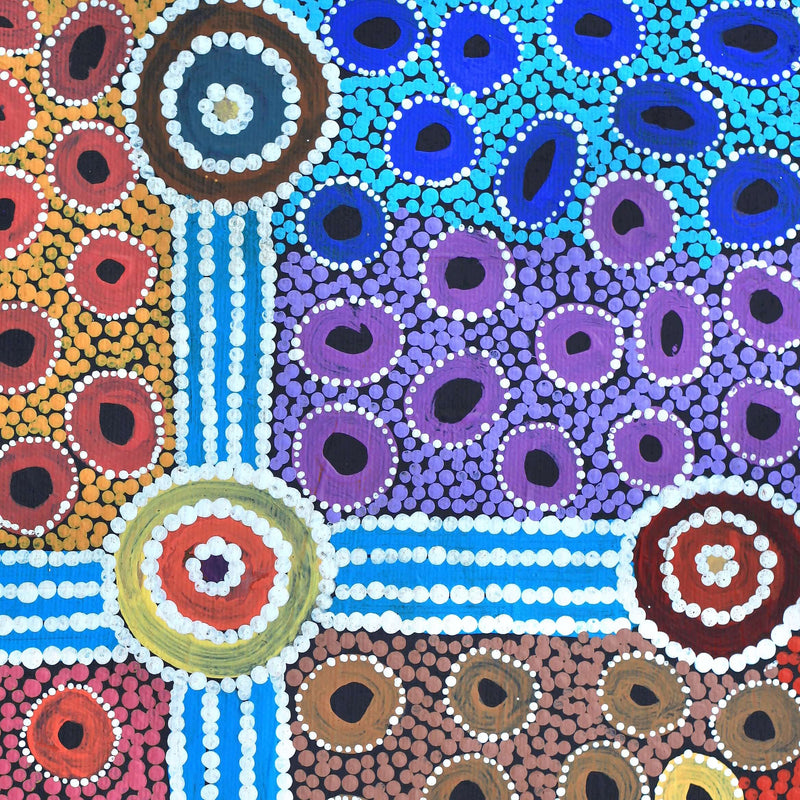 Aboriginal Artwork by Alfreda Nungarrayi Martin, Ngapa Jukurrpa (Water Dreaming) - Puyurru, 30x30cm