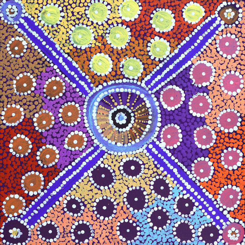 Aboriginal Artwork by Alfreda Nungarrayi Martin, Ngapa Jukurrpa (Water Dreaming) - Puyurru, 30x30cm