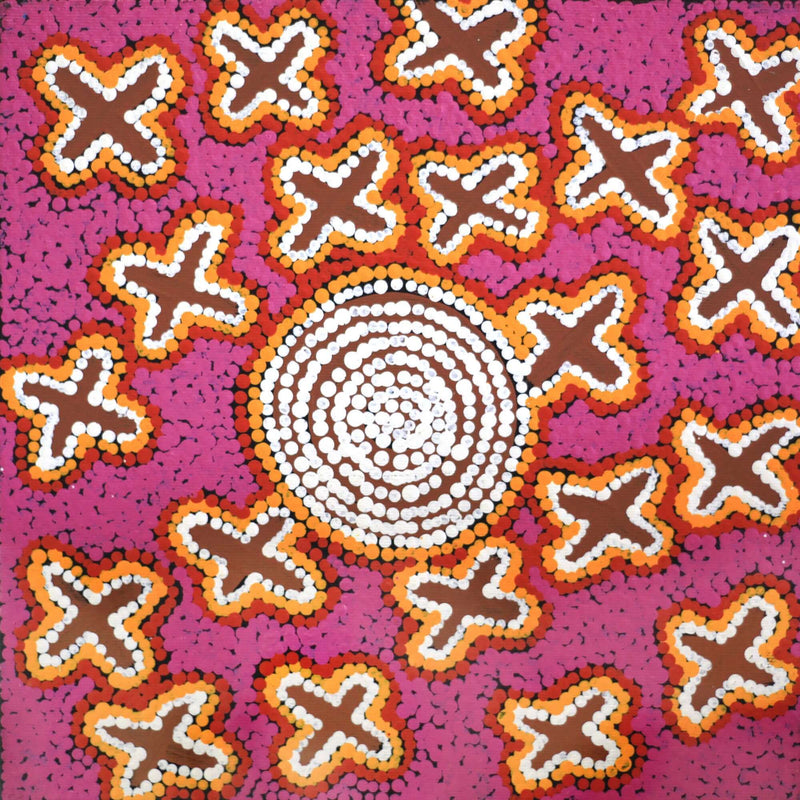 Aboriginal Artwork by Alfreda Nungarrayi Martin, Ngatijirri Jukurrpa (Budgerigar Dreaming), 30x30cm